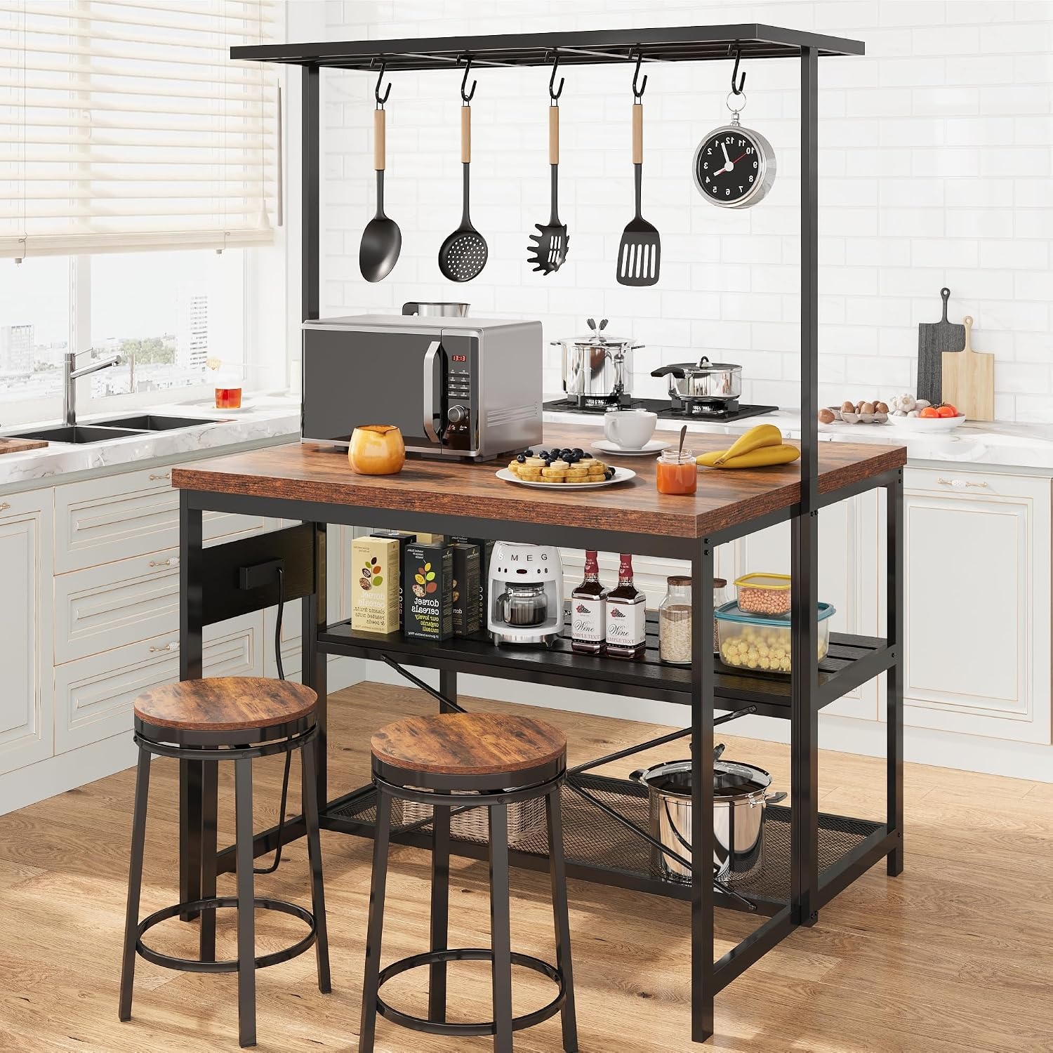 47 in Kitchen Island with Powe - Kitchen Baking Rack ulasan dan harga